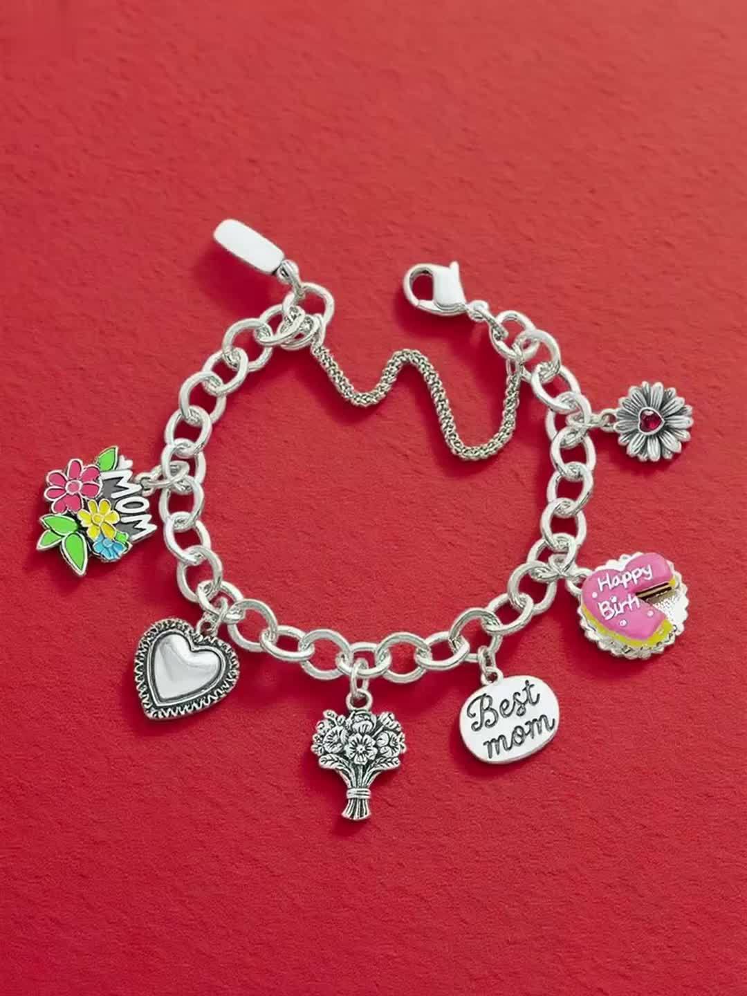 Heart-Holding Angel Vintage Pendant Bracelet, 925 Silver Plated